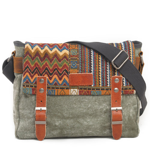 Vintage Ethnic Canvas Messenger Bag