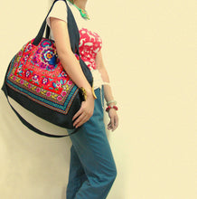 Ethnic embroidery thick denim Messenger shoulder bags