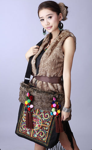 Ethnic Handmade pompon beaded Messenger bags