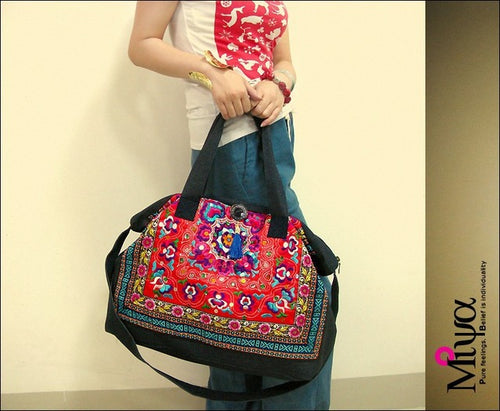 Ethnic embroidery thick denim Messenger shoulder bags