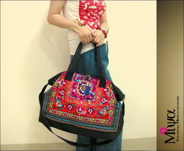 Ethnic embroidery thick denim Messenger shoulder bags