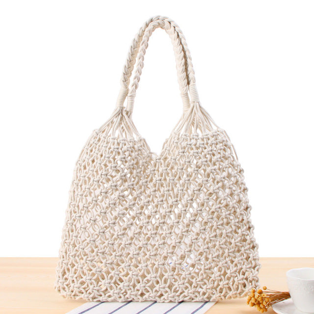 Mesh Rope Weaving  Straw Bag