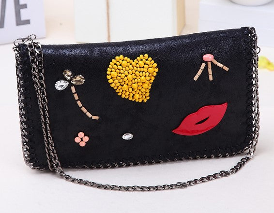 2018 New Women Clutches Mouth Beading Crack Leather Ladies Messenger Bags High Quality Crossbody Bags Day Clutch Party Purses
